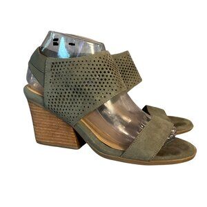 Dr. Scholls Olive Green Perforated Block Heel Sandals Size 7 suede like material